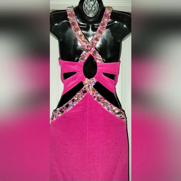 Women's Fuchsia Embellished Evening Dress/Prom Dress/Cocktail Dress Size 2 - Picture 7 of 7